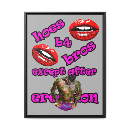 hoes b4 bros - framed canvas art (light grey)