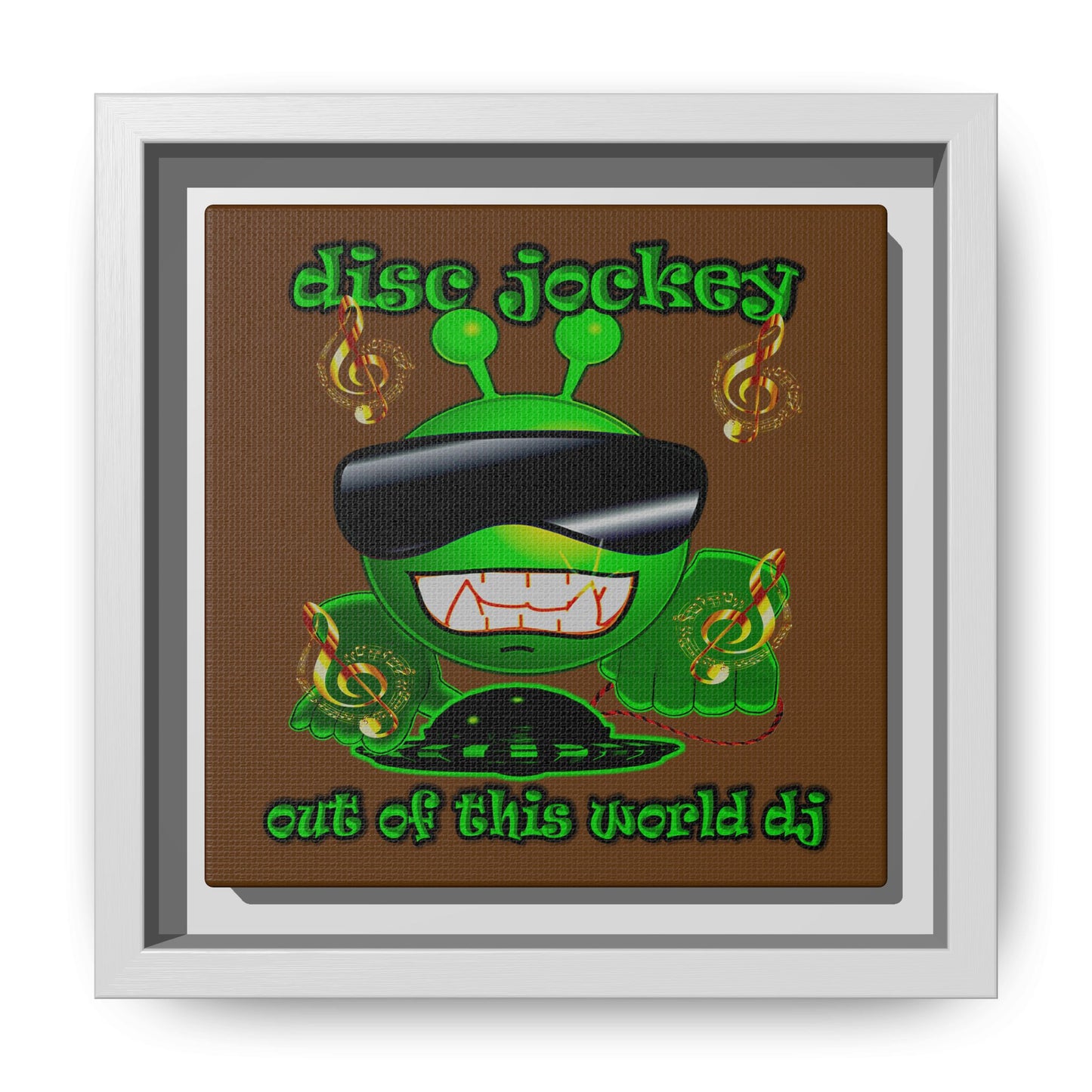 disc jockey - framed canvas art (brown)