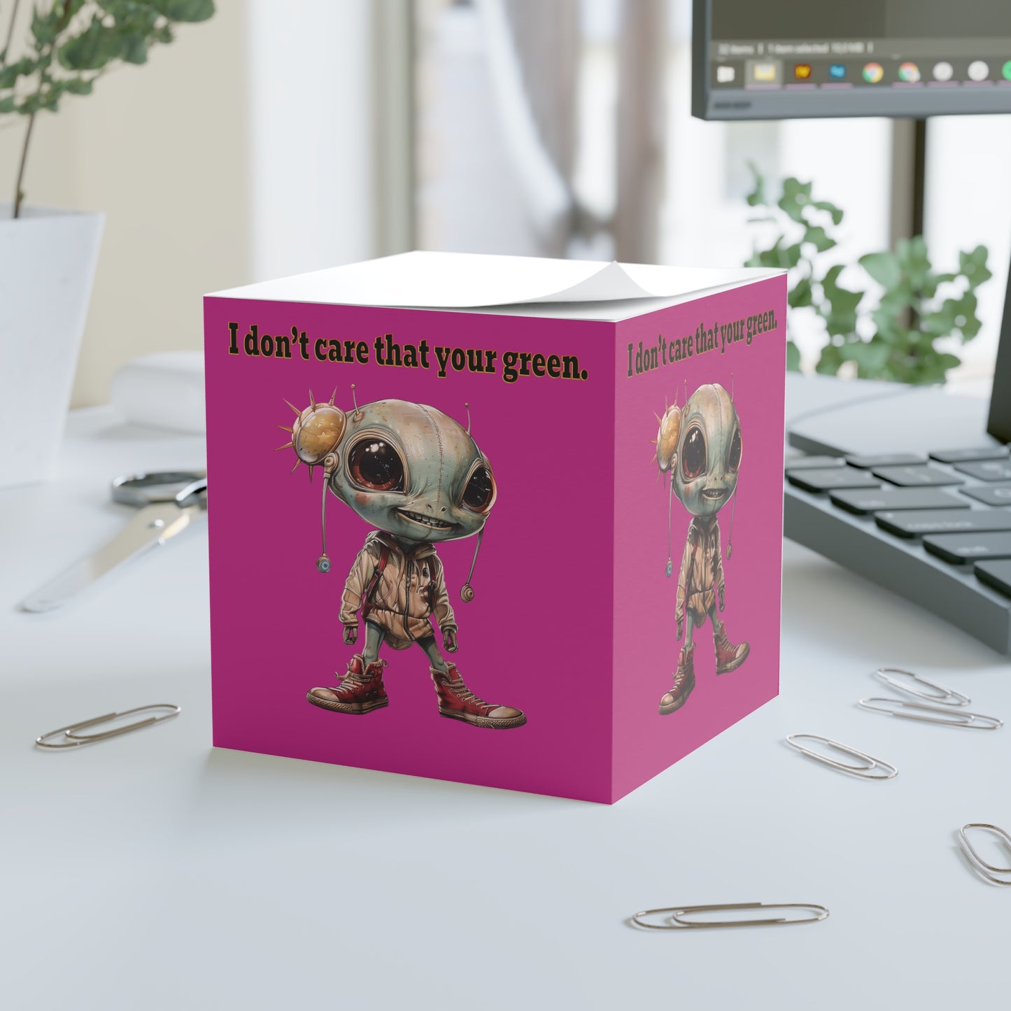 I don't care that your green - note cube (pink)