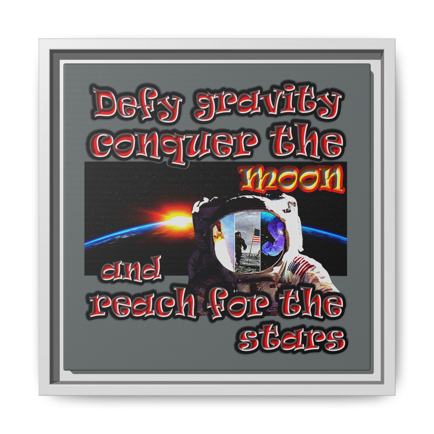defy conquer reach - framed canvas art (dark grey)