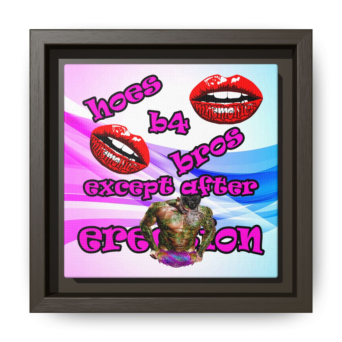 hoes b4 bros - framed canvas art (light blue-pink wave)