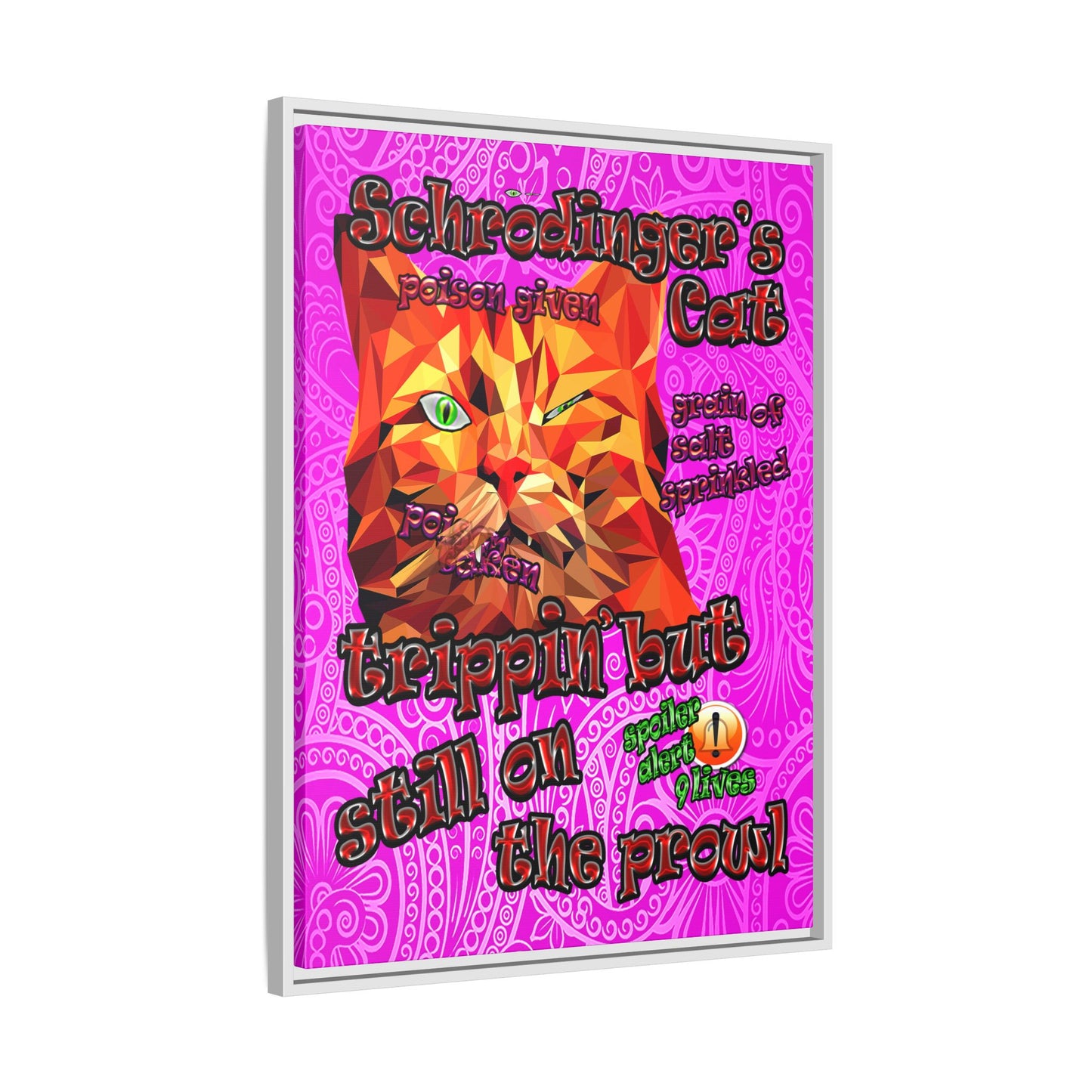 schrodinger's cat - framed canvas art (pink swirl)