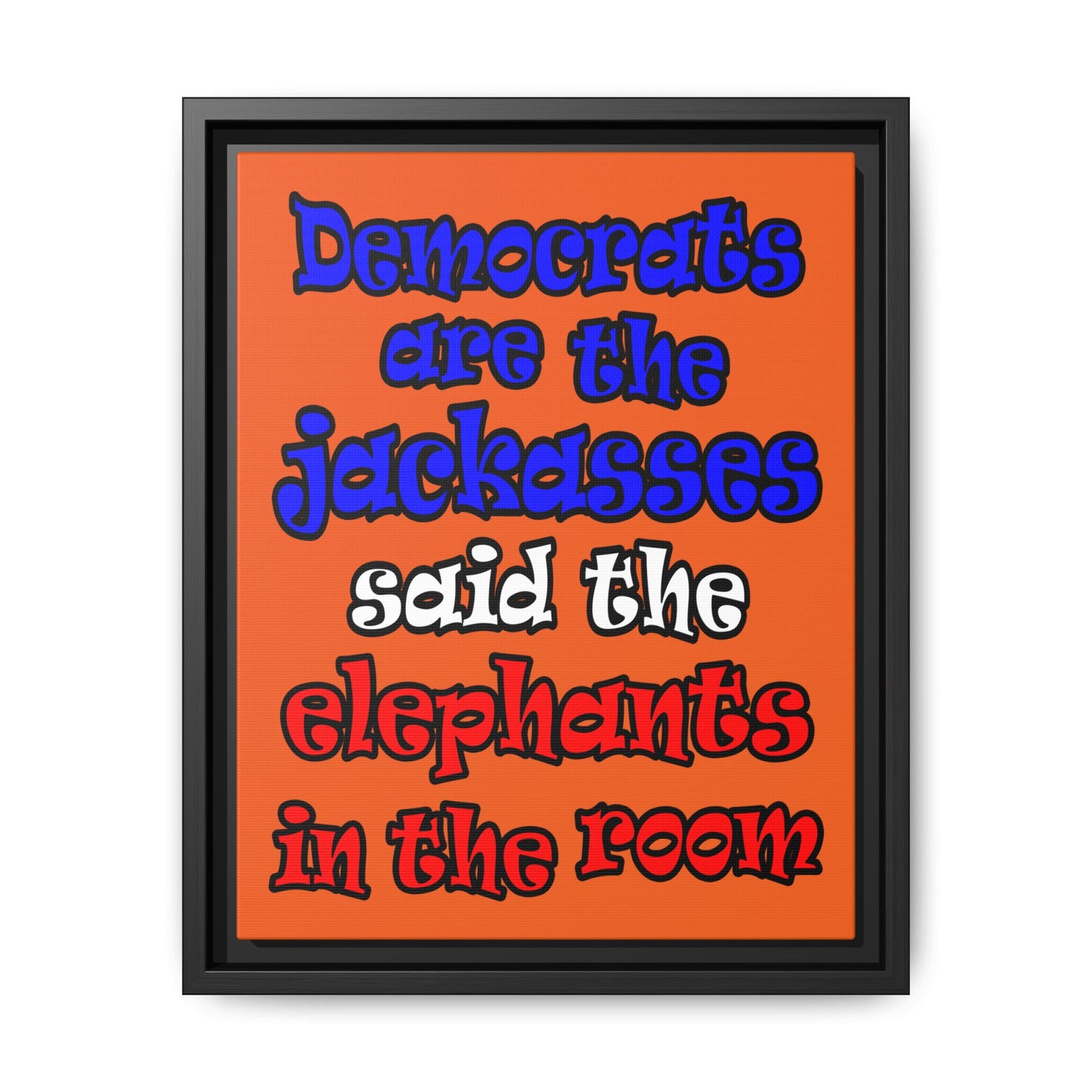 donkeys and elephants - framed canvas art (orange)