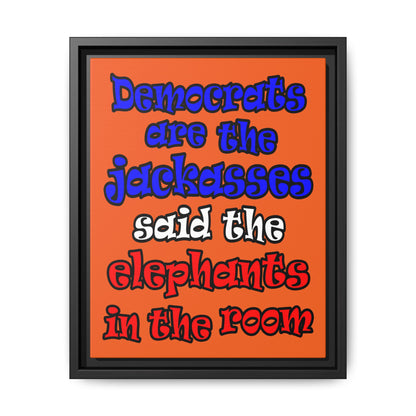donkeys and elephants - framed canvas art (orange)