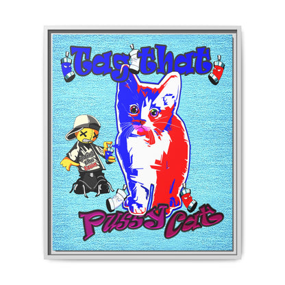 tag that - framed canvas art (faded blue)