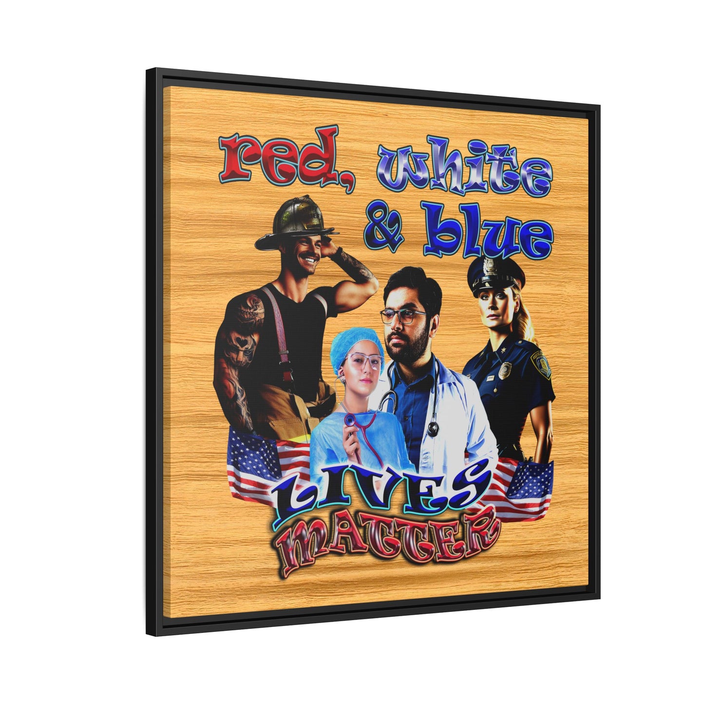 rw&b lives matter - framed canvas art (butterscotch wood finish)