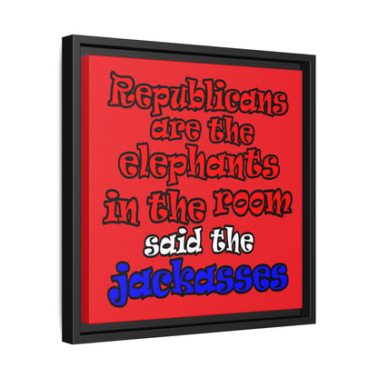 donkeys and elephants - framed canvas art (red)