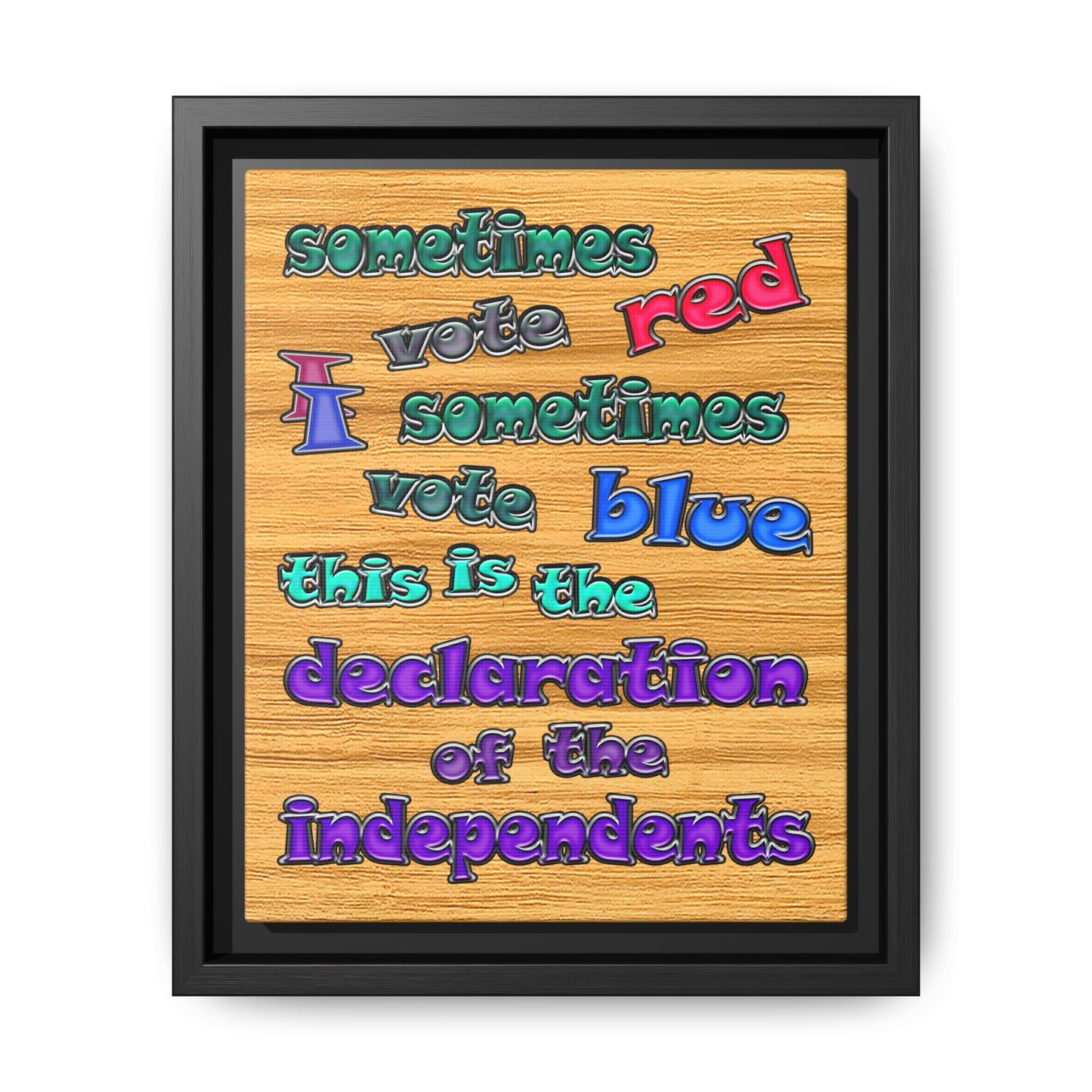 declaration of the independents - framed canvas art (butterscotch wood finish)