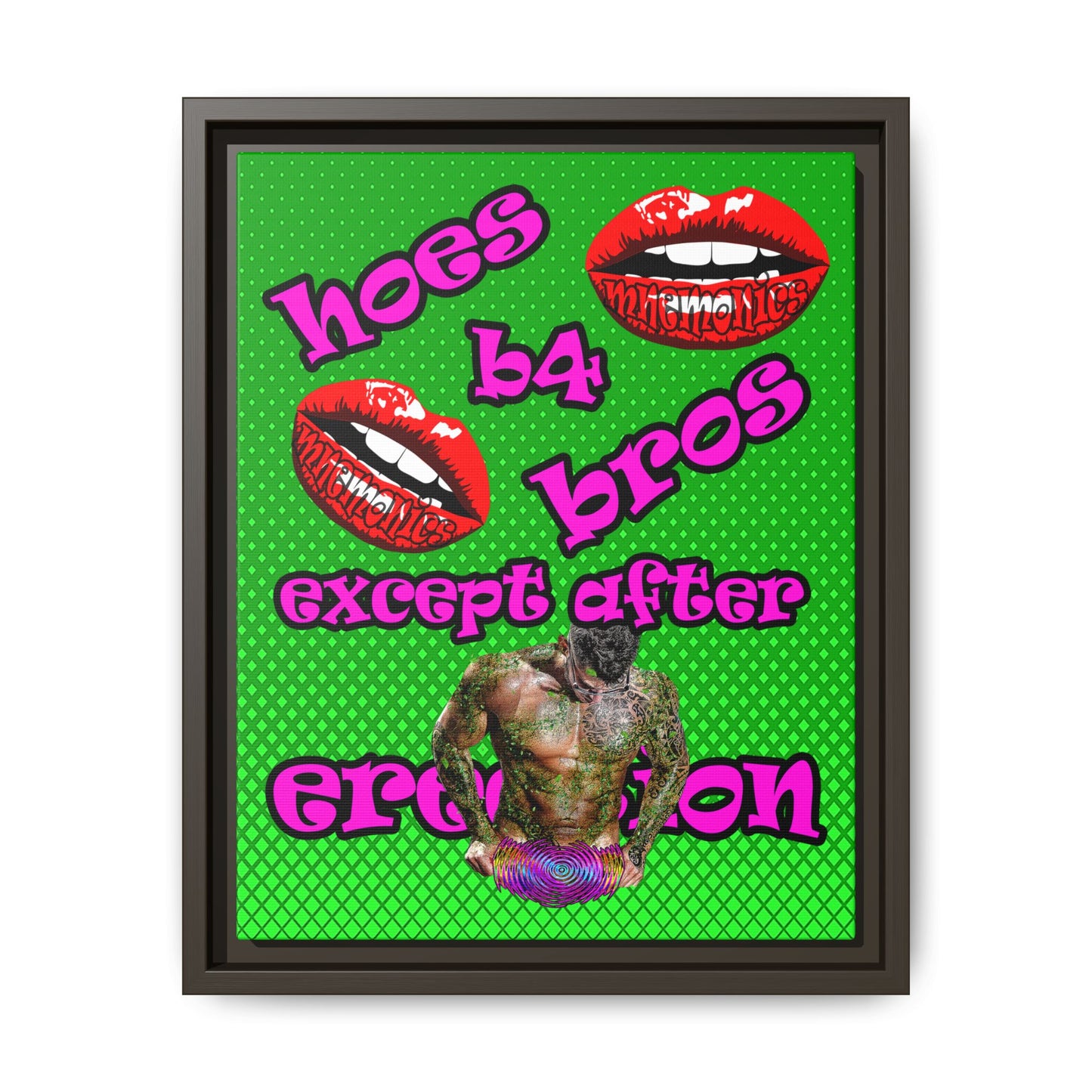 hoes b4 bros - framed canvas art (logo green)