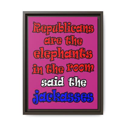 donkeys and elephants - framed canvas art (pink)