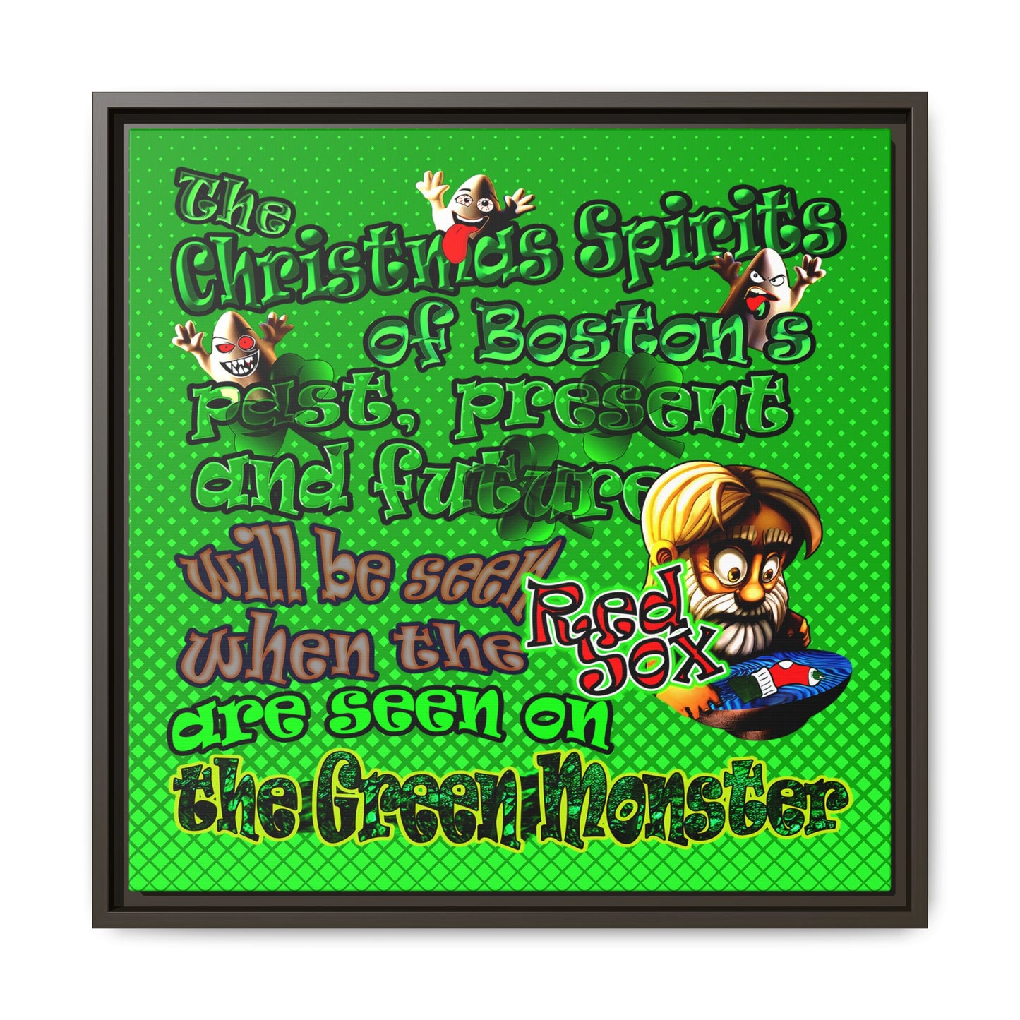 christmas spirits of boston - framed canvas art (logo green)