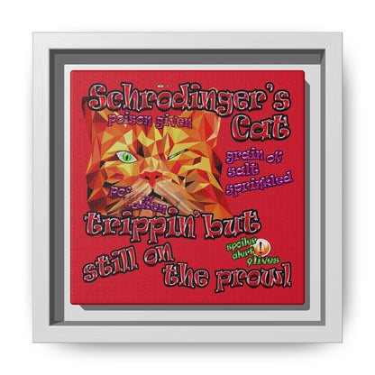 schrodinger's cat - framed canvas art (dark red)