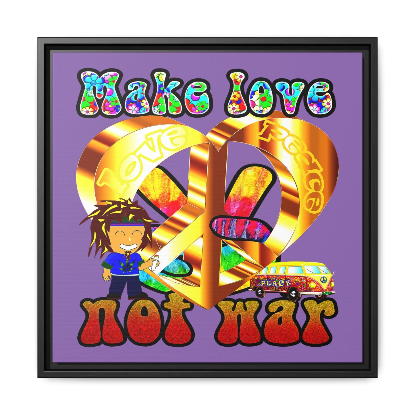 love peace - framed canvas art (light purple)