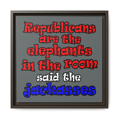 donkeys and elephants - framed canvas art (dark grey)