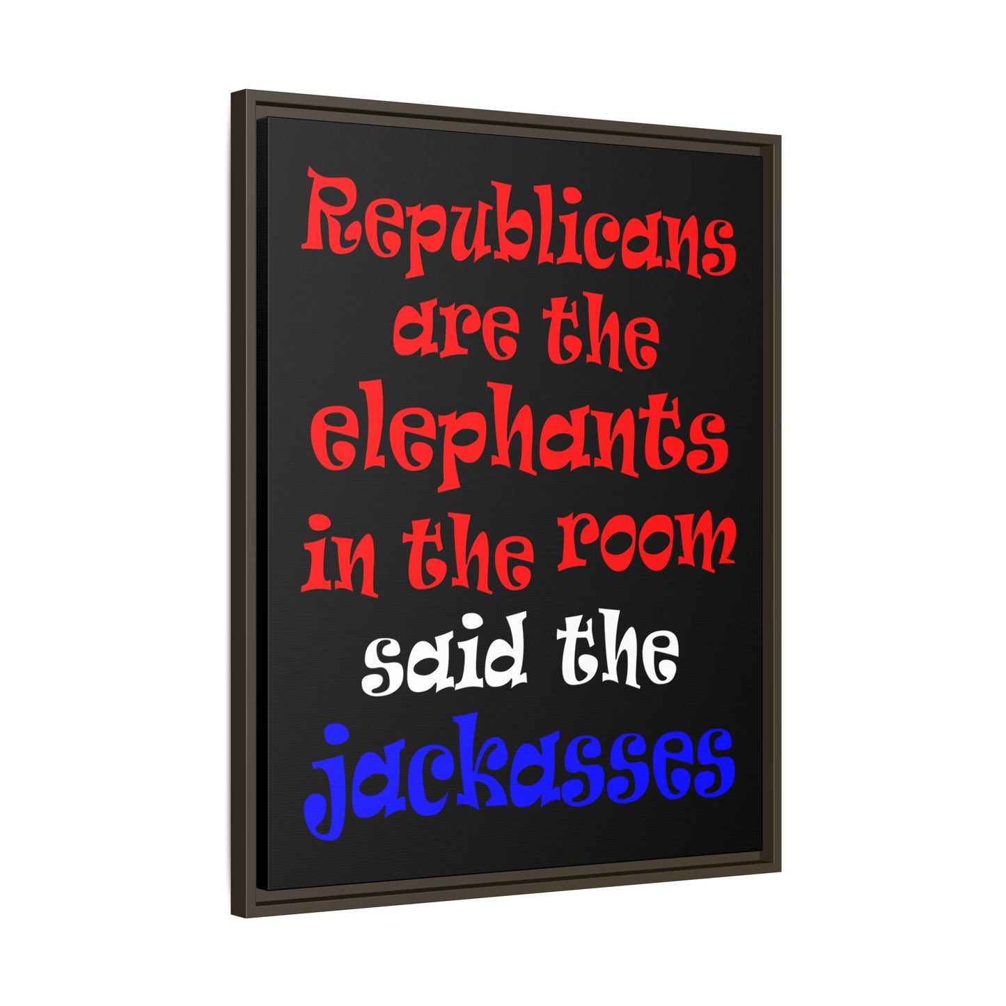 donkeys and elephants - framed canvas art (black)