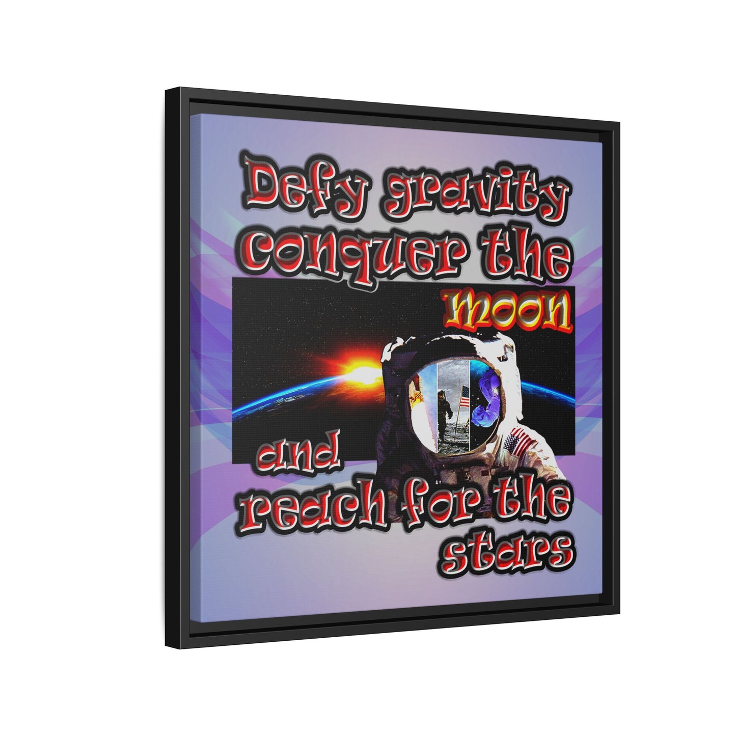 defy conquer reach - framed canvas art (light blue-pink wave)