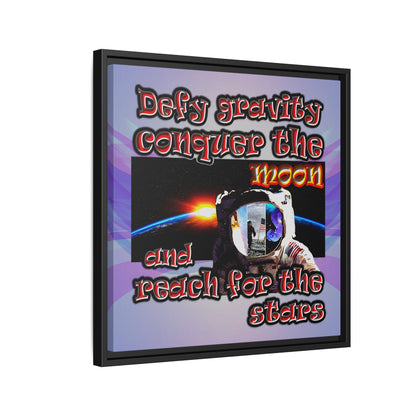 defy conquer reach - framed canvas art (light blue-pink wave)