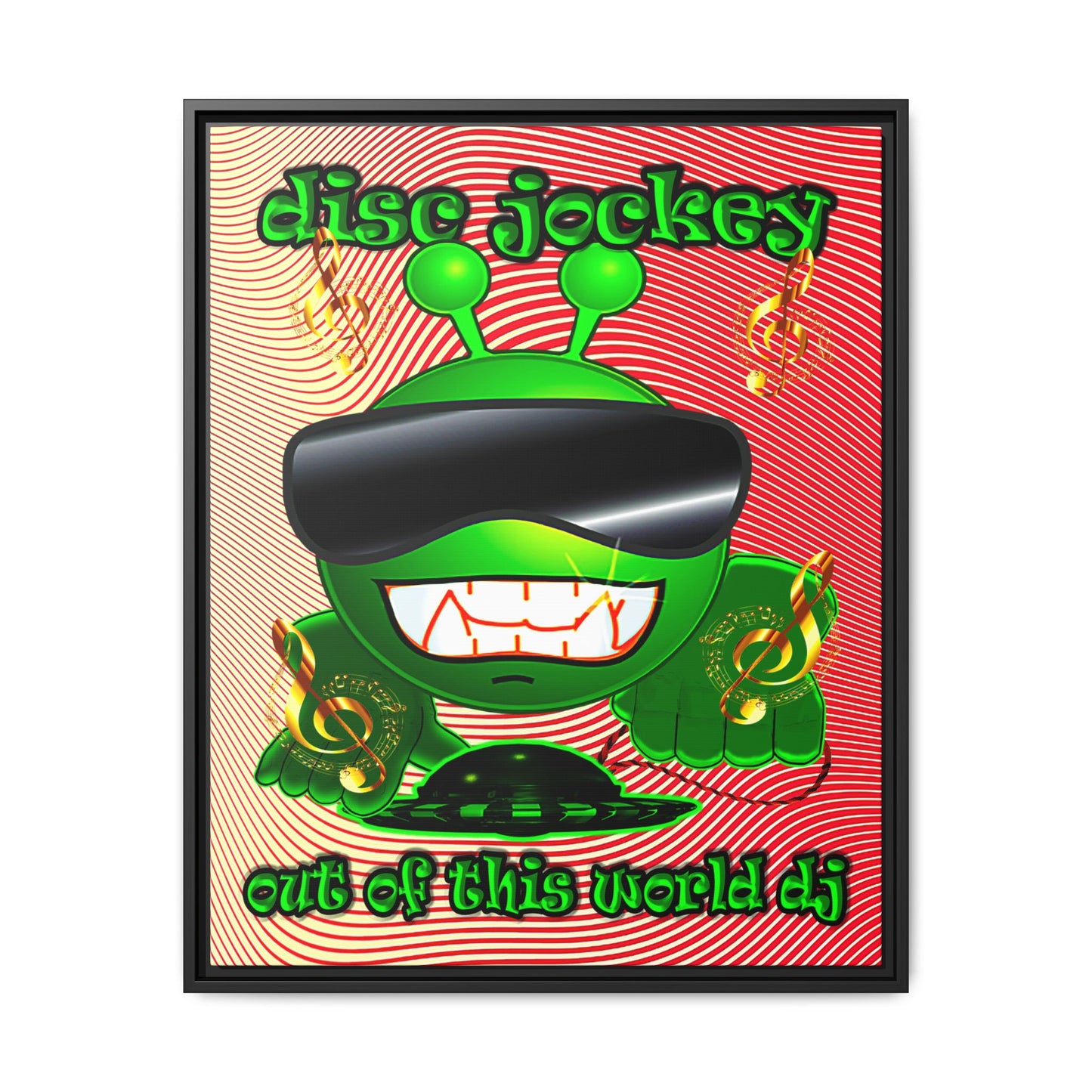 disc jockey - framed canvas art (yellow-orange wave)