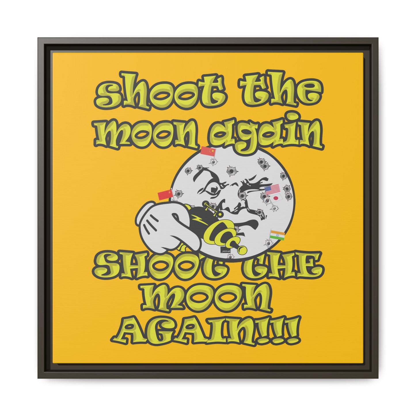 shoot the moon again - framed canvas art (yellow)