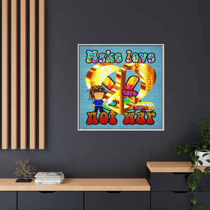 love peace - framed canvas art (faded blue)