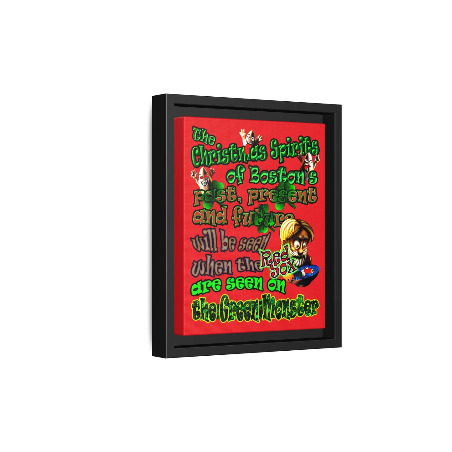 christmas spirits of boston - framed canvas art (red)