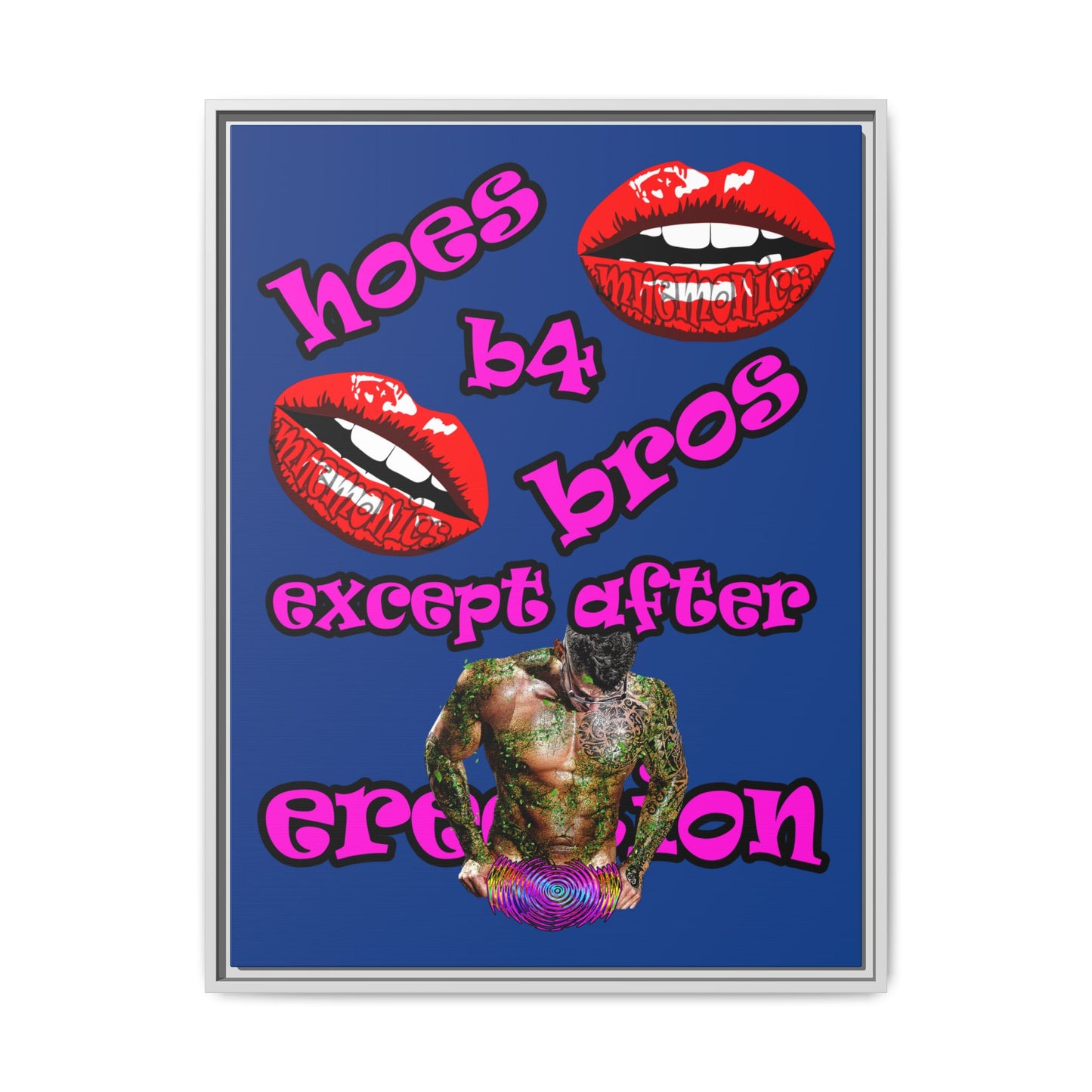 hoes b4 bros - framed canvas art (dark blue)