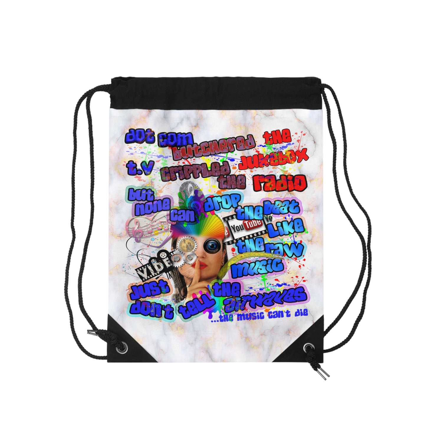 drop the beat - Drawstring Bag (white marble)