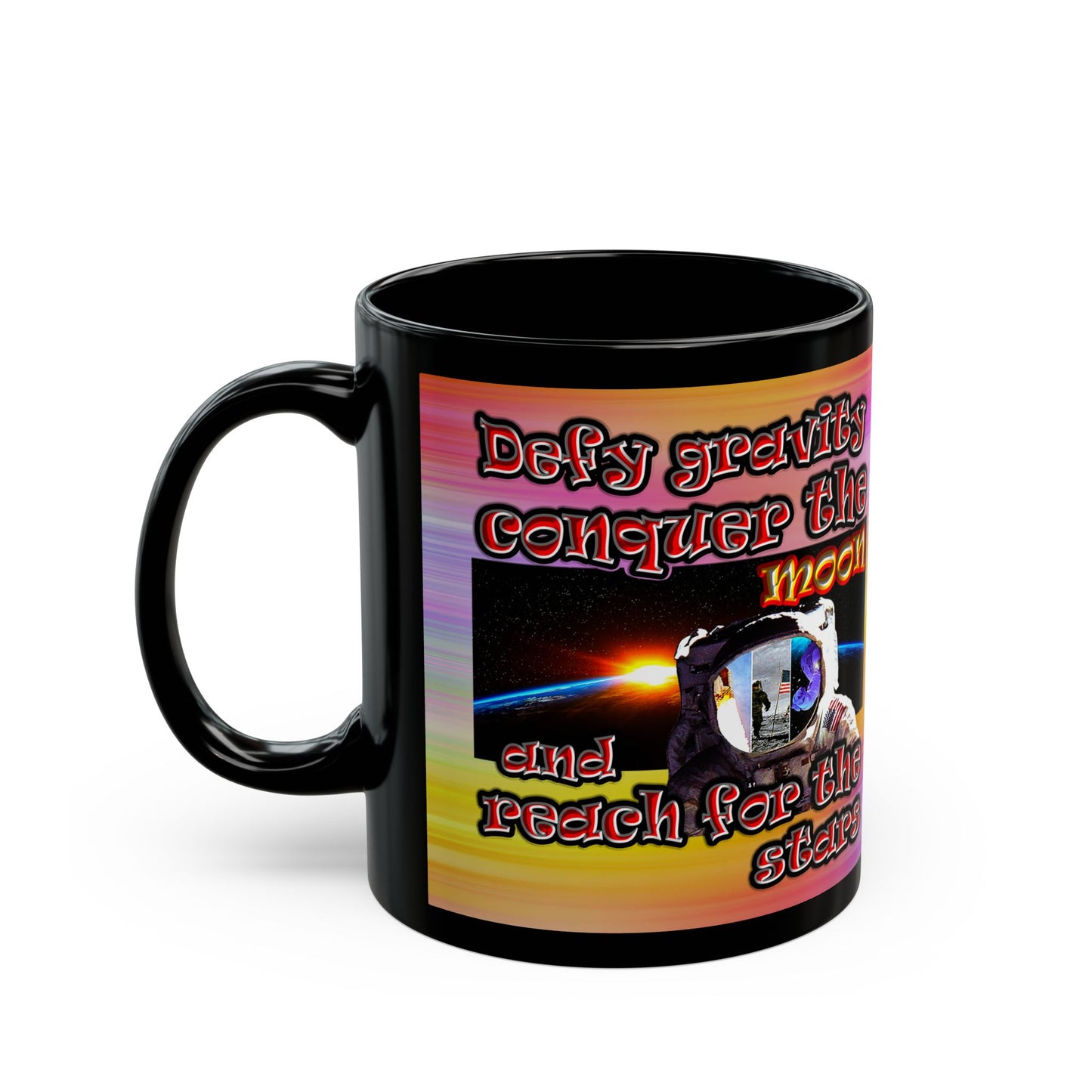 defy conquer reach - Black Mug (color blur)