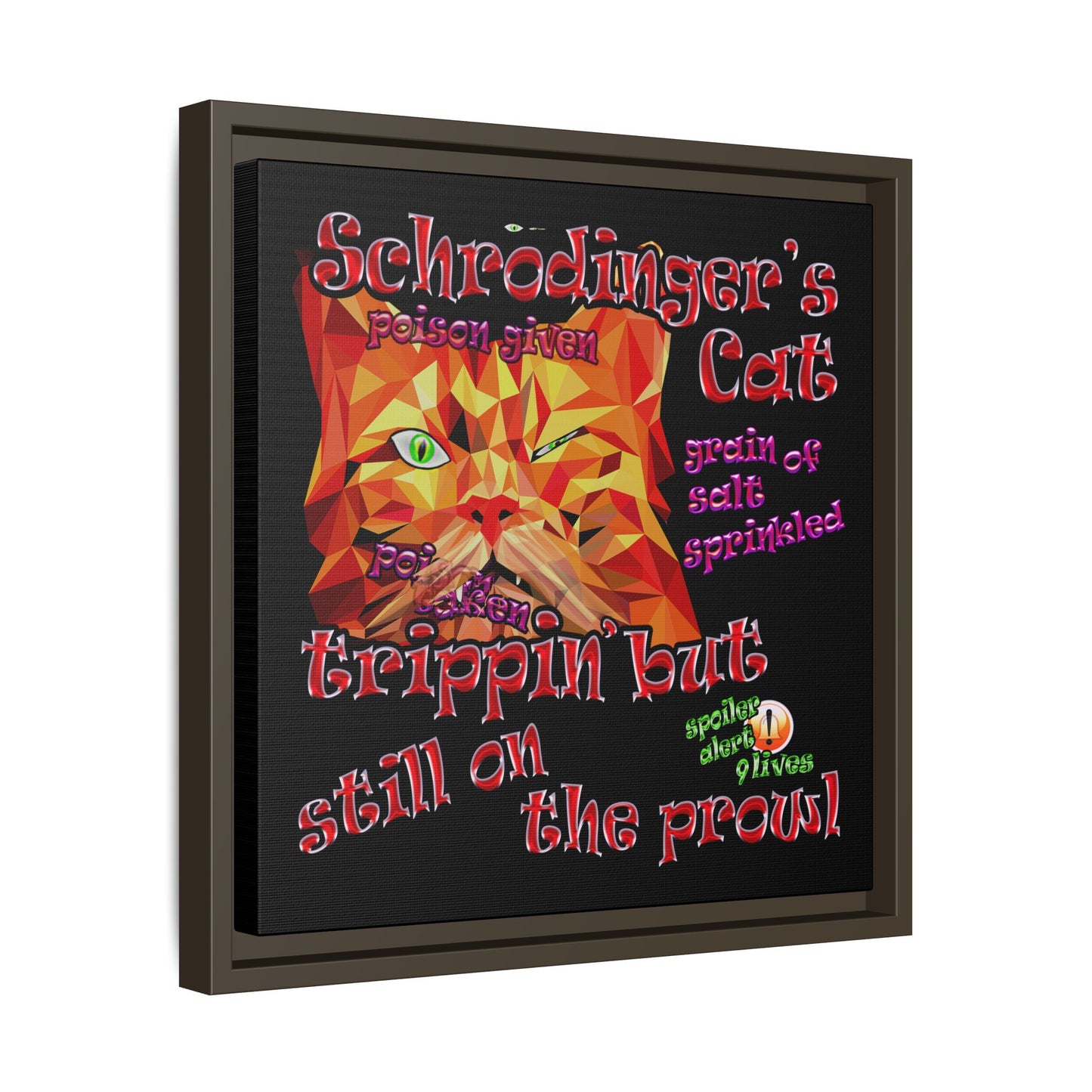 schrodinger's cat - framed canvas art (black)