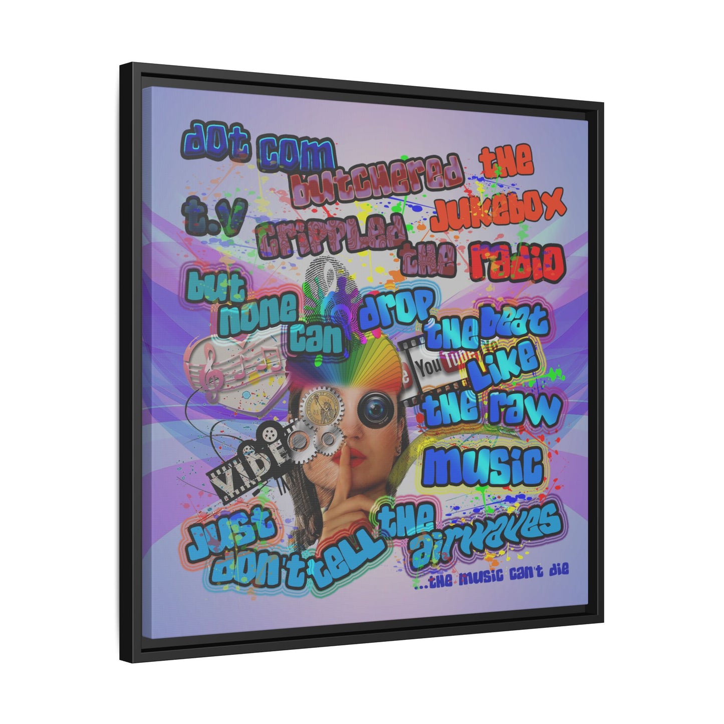 drop the beat - framed canvas art (light blue-pink wave)