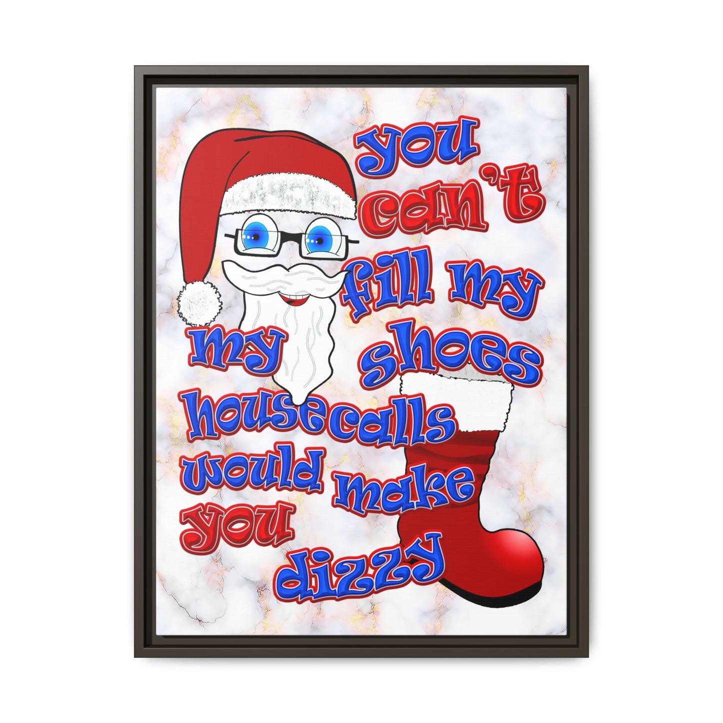 santa's shoes - framed canvas art (white marble)