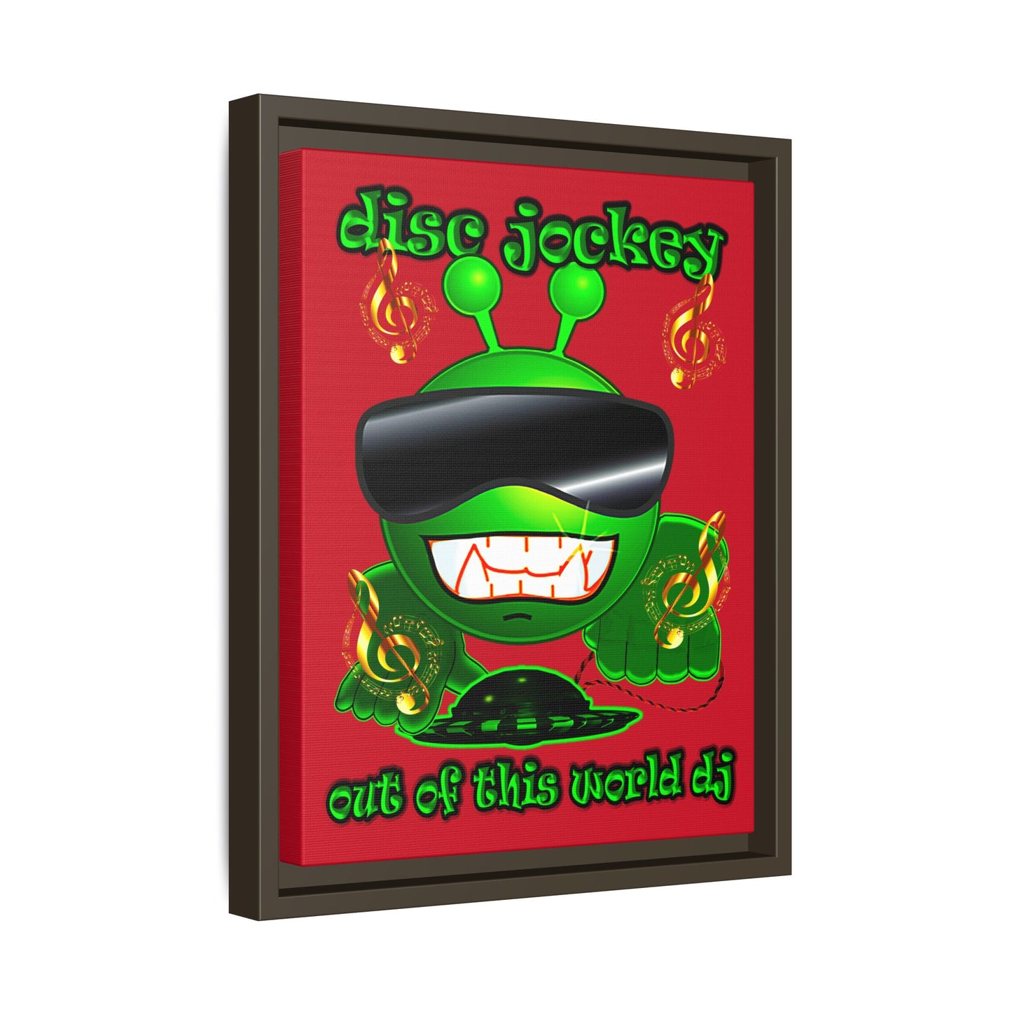 disc jockey - framed canvas art (dark red)