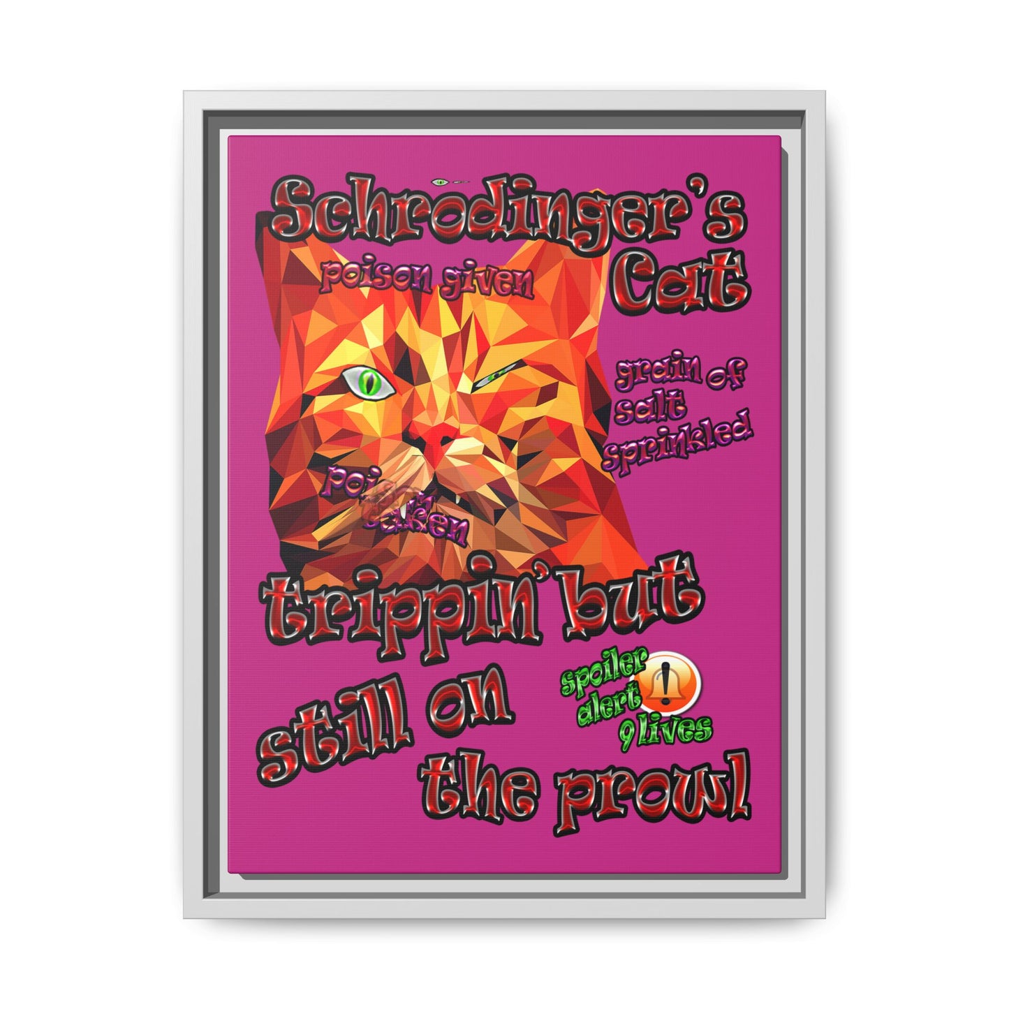 schrodinger's cat - framed canvas art (pink)