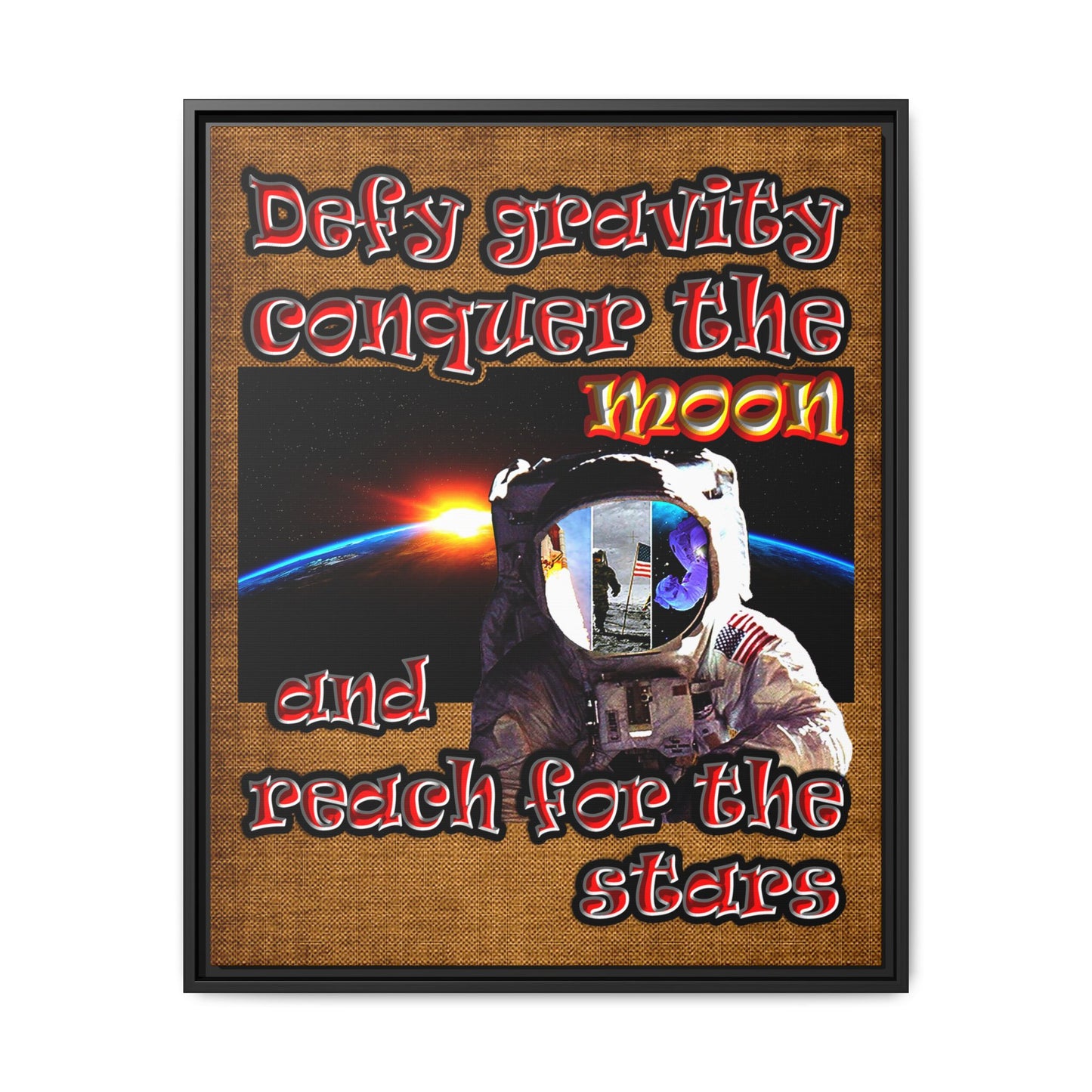 defy conquer reach - framed canvas art (brown papyrus)