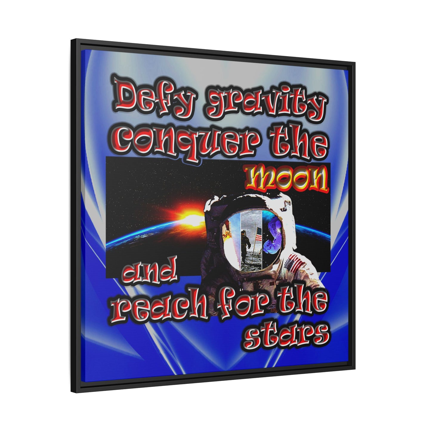 defy conquer reach - framed canvas art (blue-white wave)