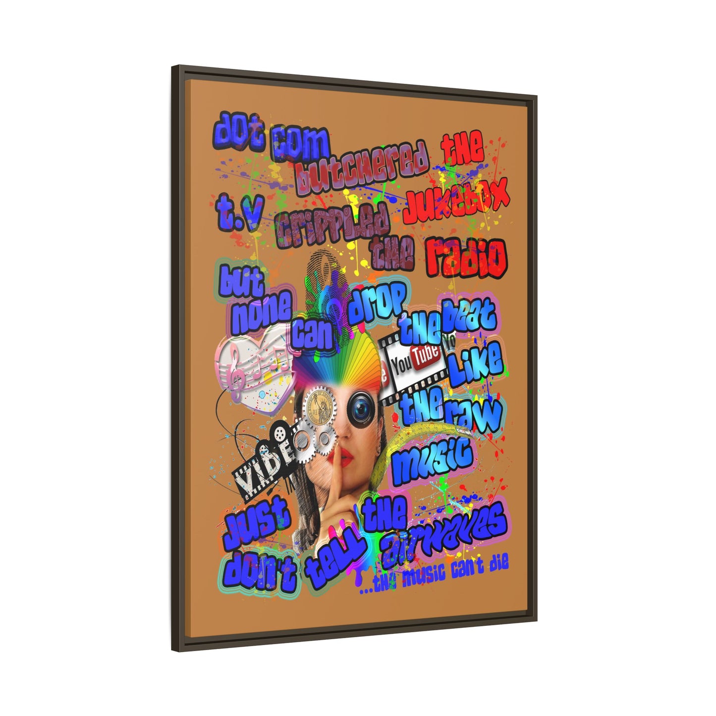 drop the beat - framed canvas art (light brown)