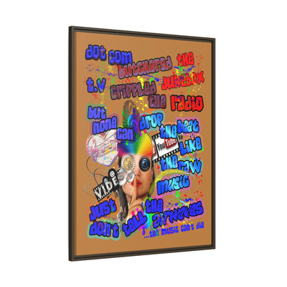 drop the beat - framed canvas art (light brown)