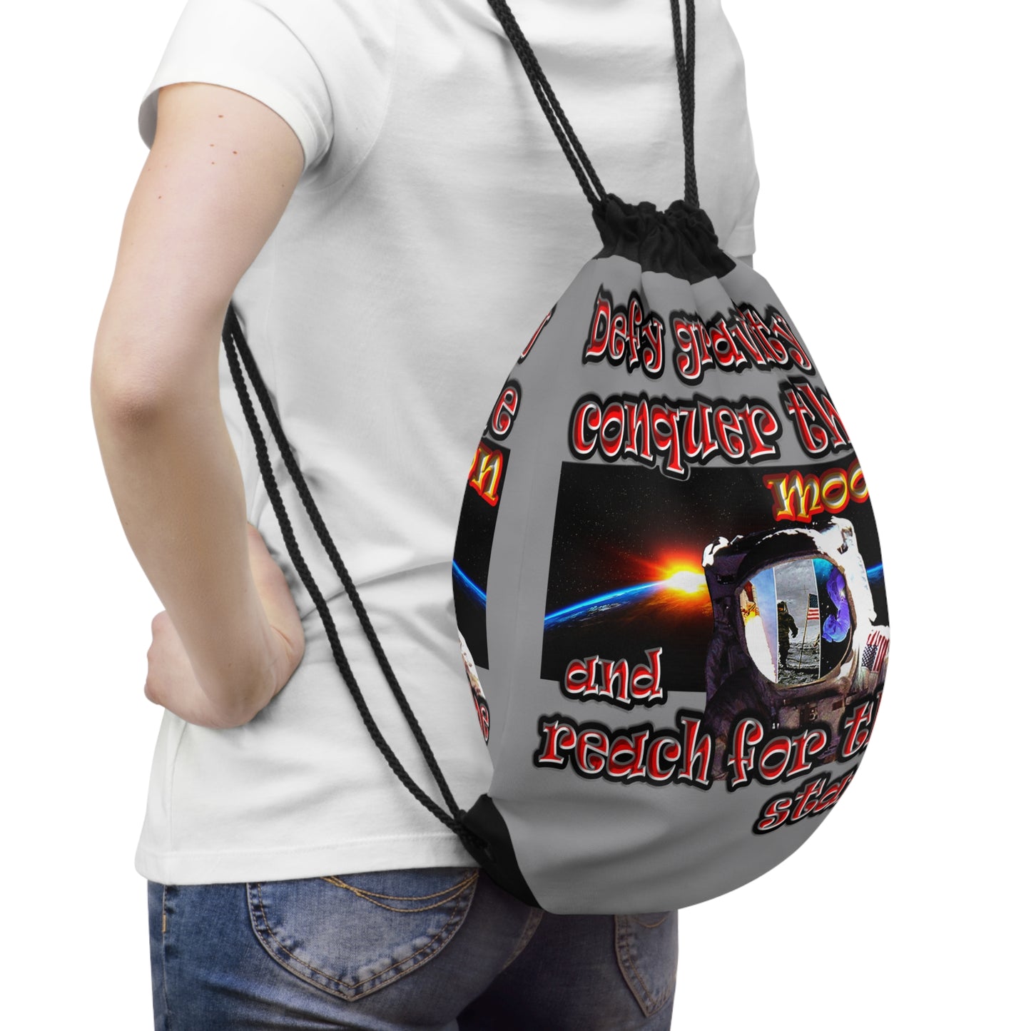 defy conquer reach - Drawstring Bag (grey)