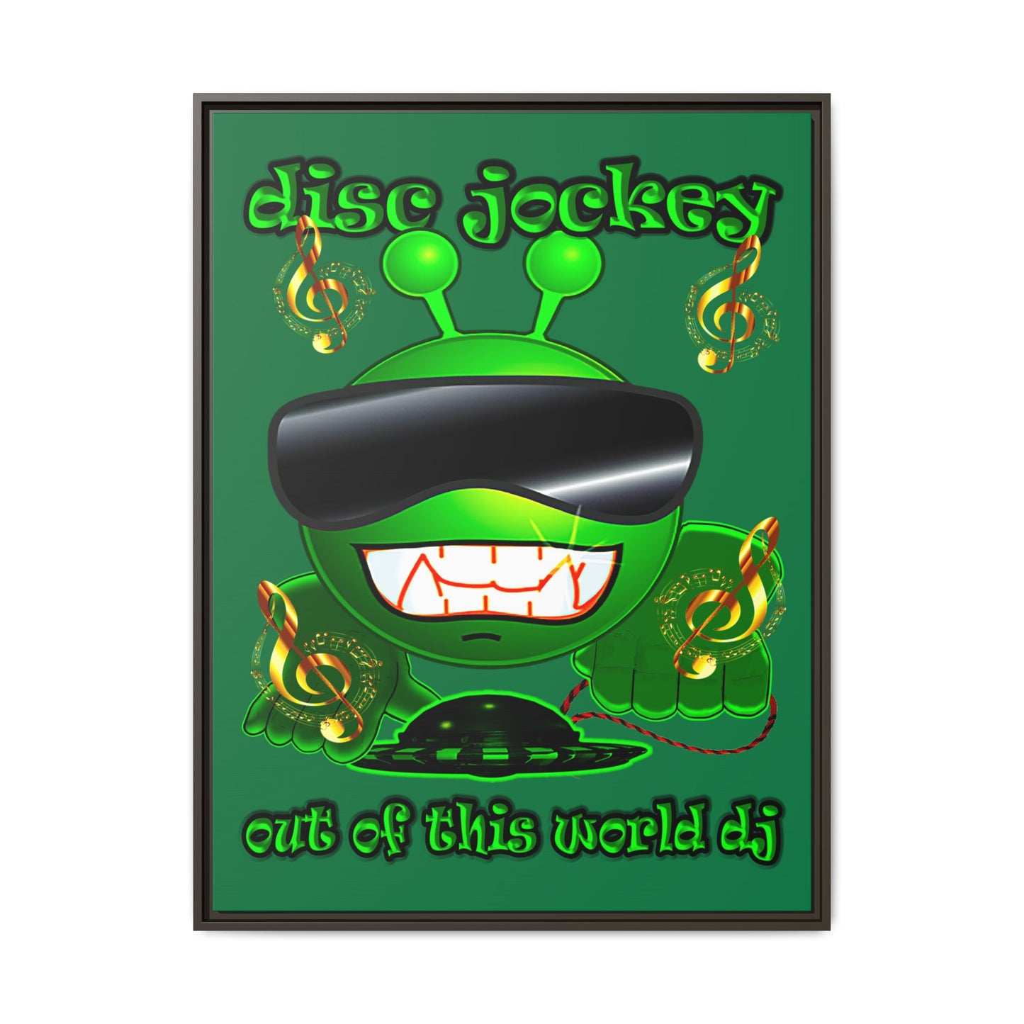 disc jockey - framed canvas art (dark green)