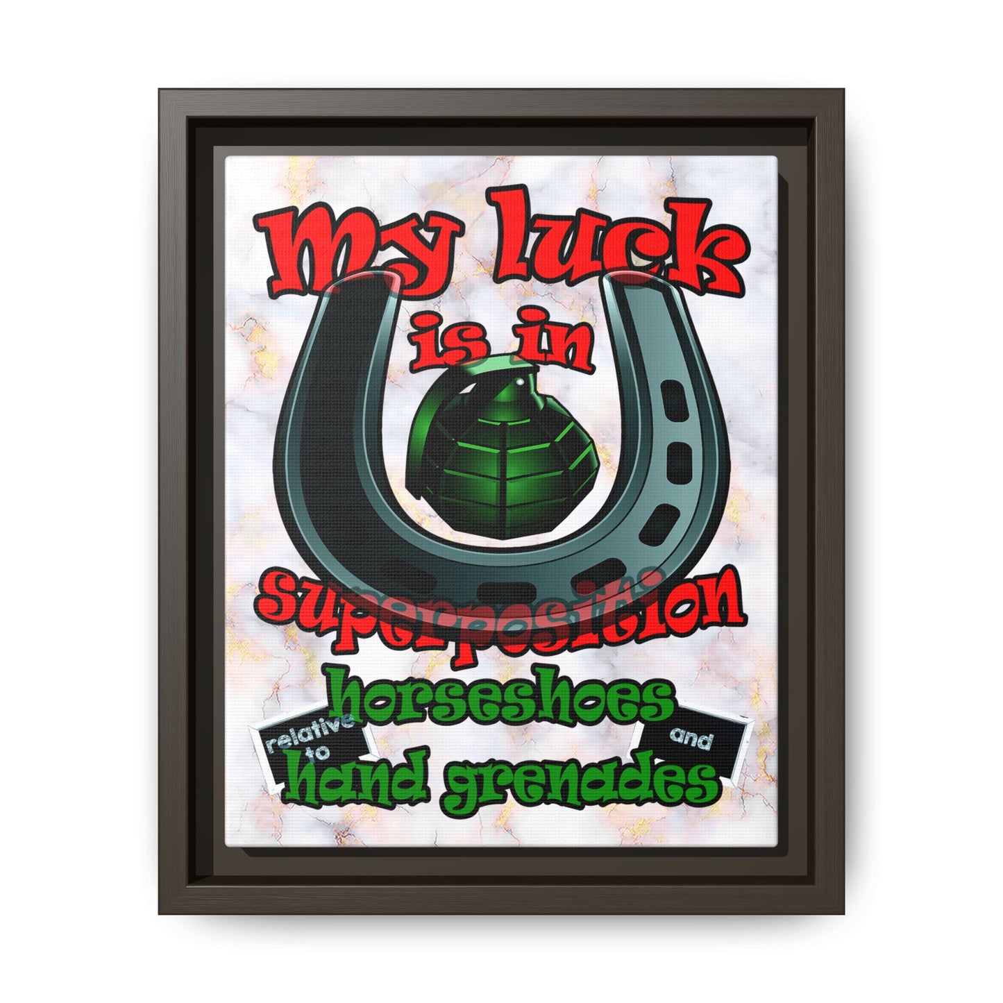 my luck - framed canvas art (white marble)