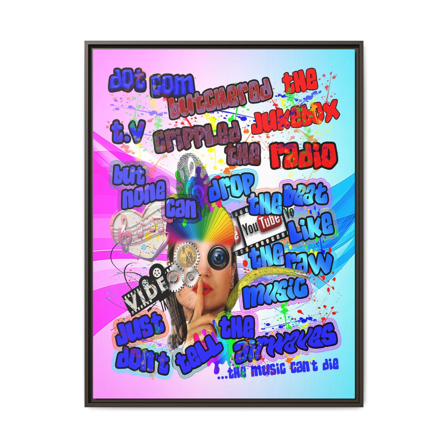 drop the beat - framed canvas art (light blue-pink wave)