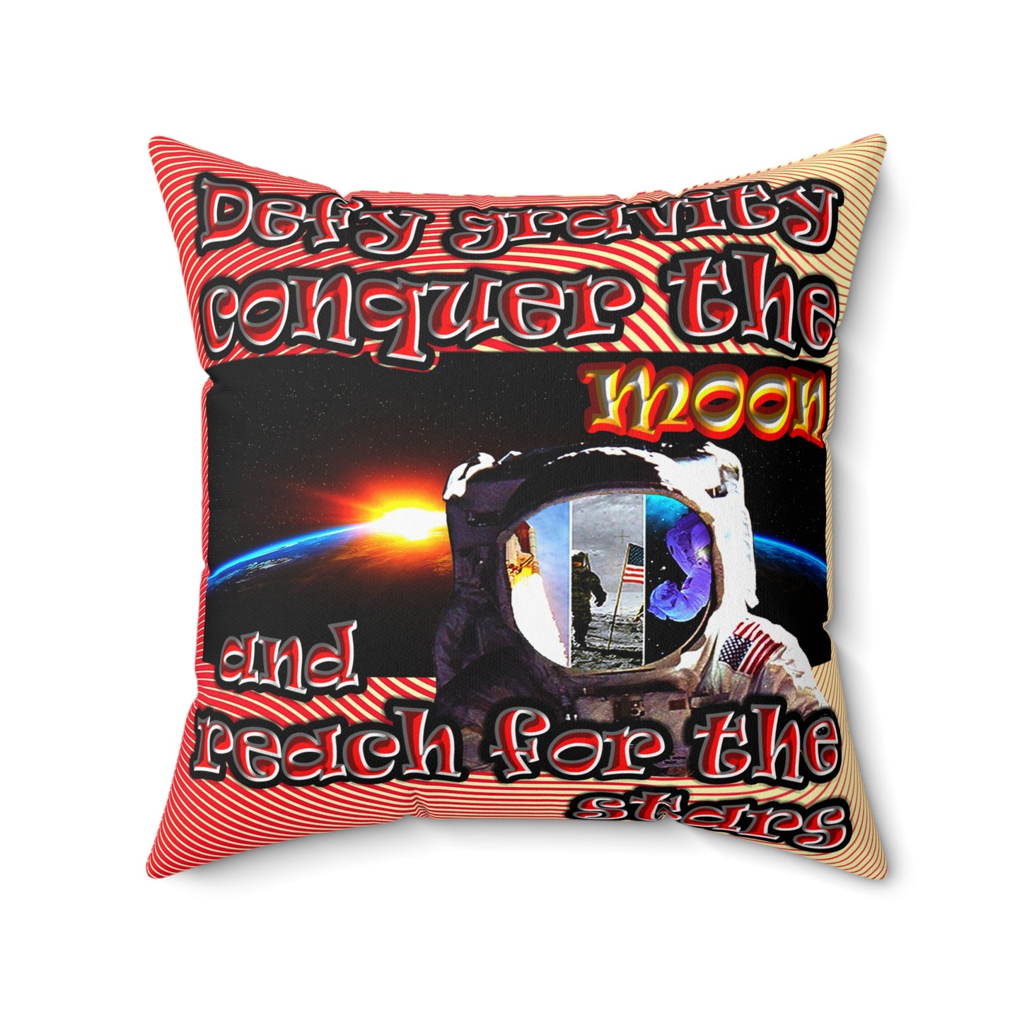 defy conquer reach - Spun Polyester Square Pillow - (yellow-orange wave)