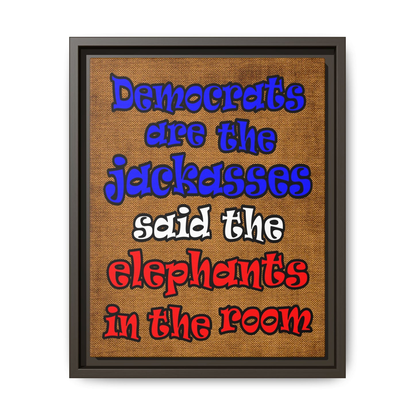 donkeys and elephants - framed canvas art (brown papyrus)