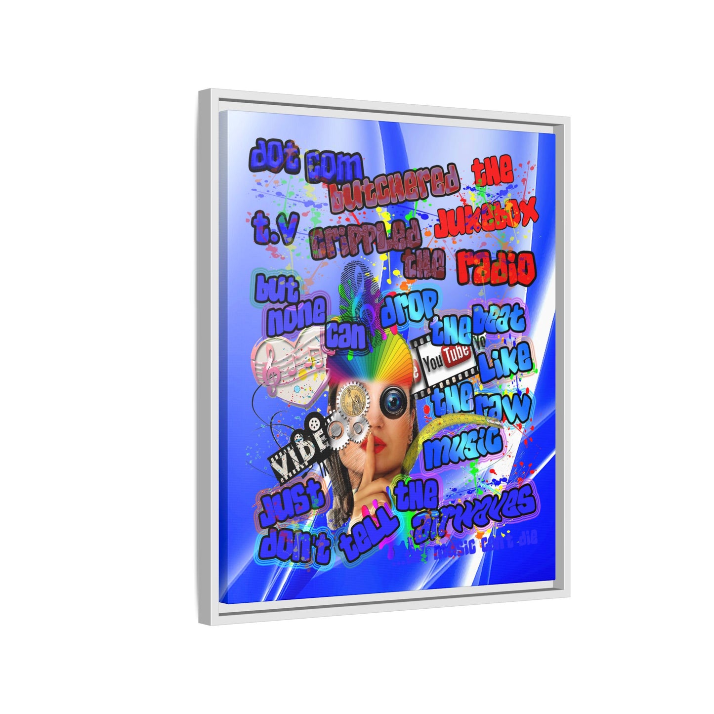 drop the beat - framed canvas art (blue-white wave)
