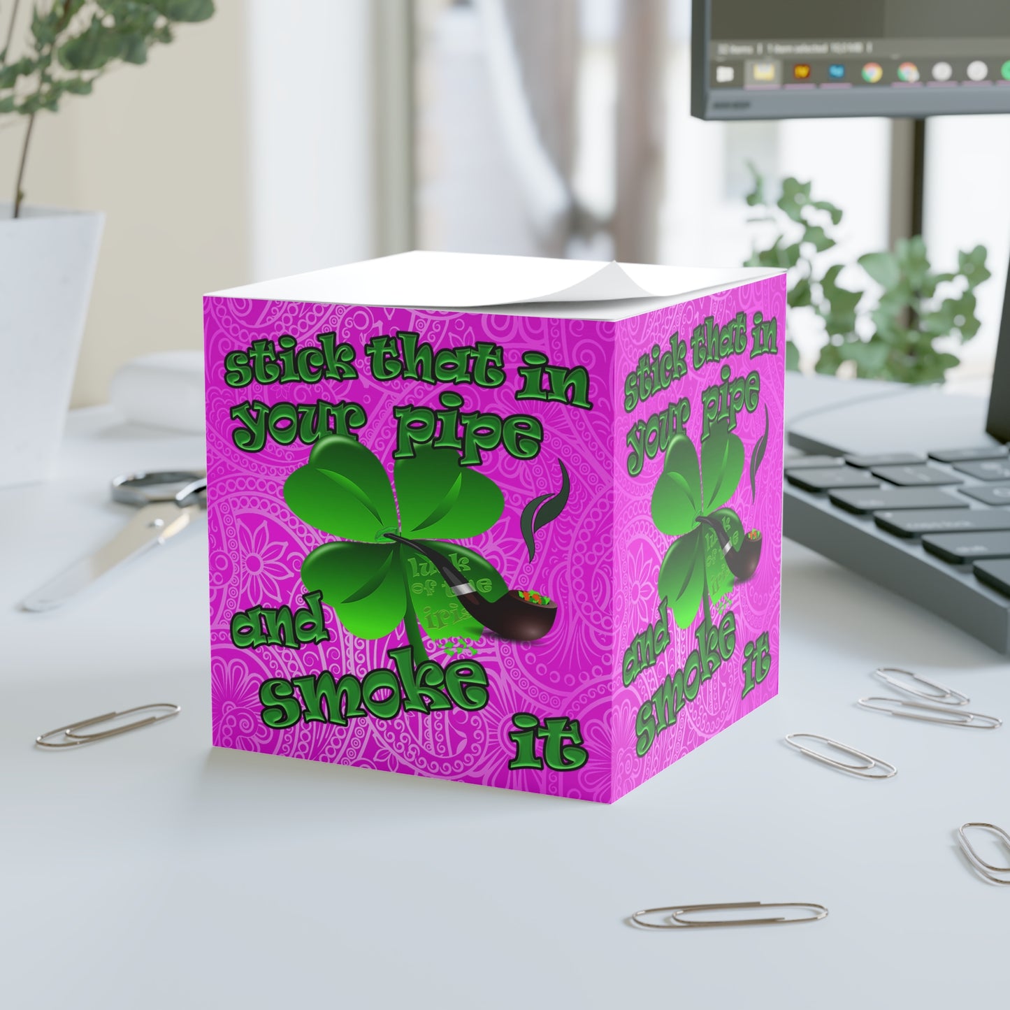 stick that in your pipe and smoke it - note cube (pink swirl)