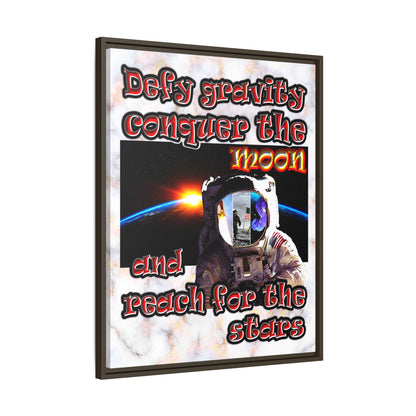 defy conquer reach - framed canvas art (white marble)