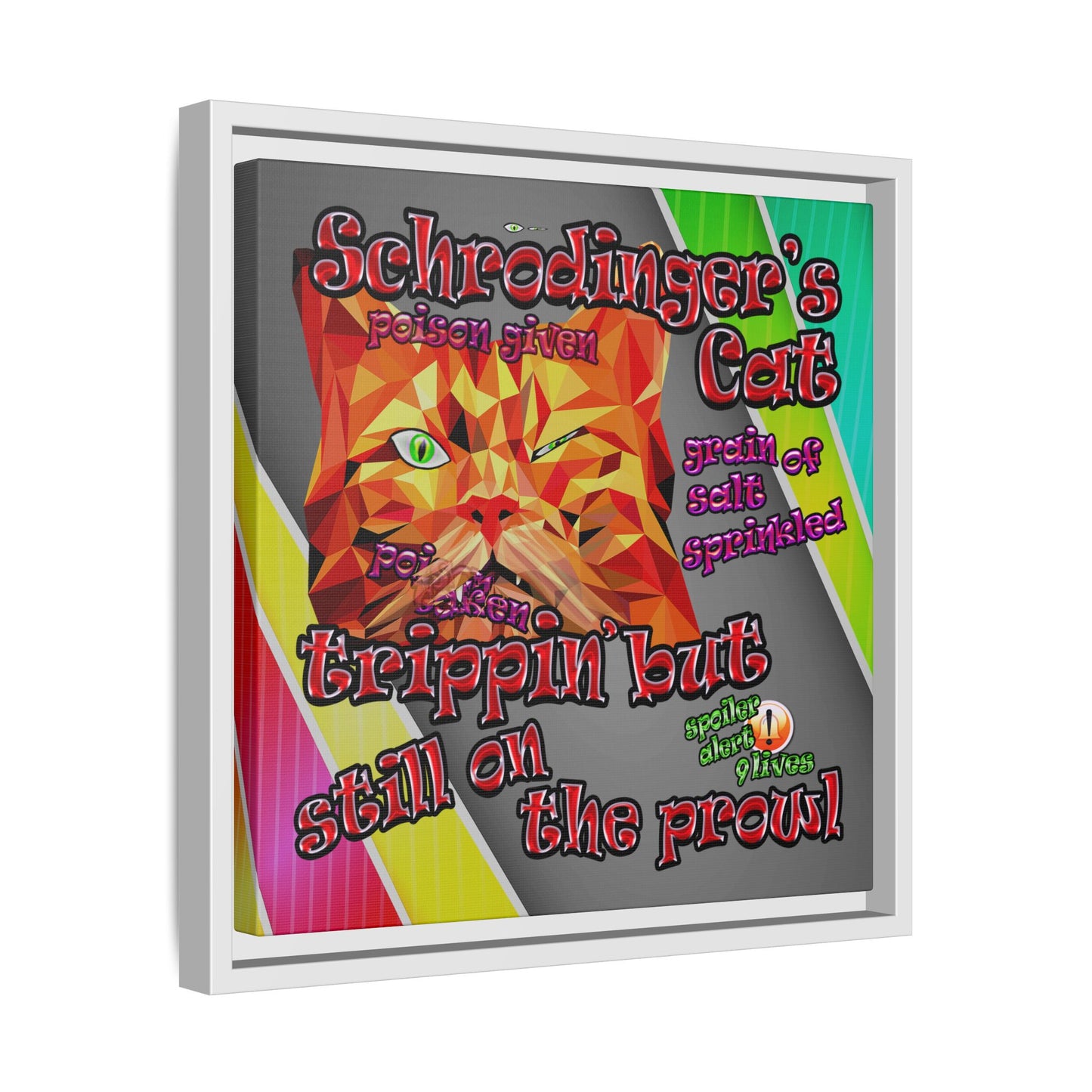 schrodinger's cat - framed canvas art (rainbow split)