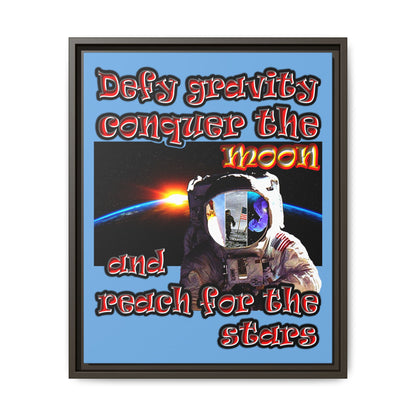defy conquer reach - framed canvas art (light blue)