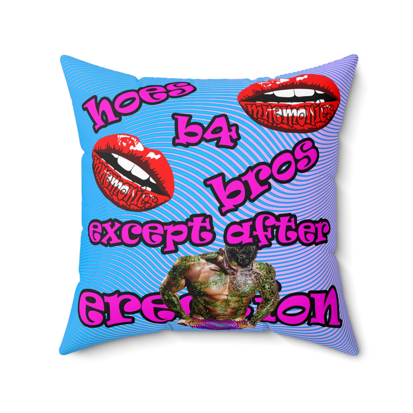 hoes b4 bros - Spun Polyester Square Pillow - (light blue-purple wave)