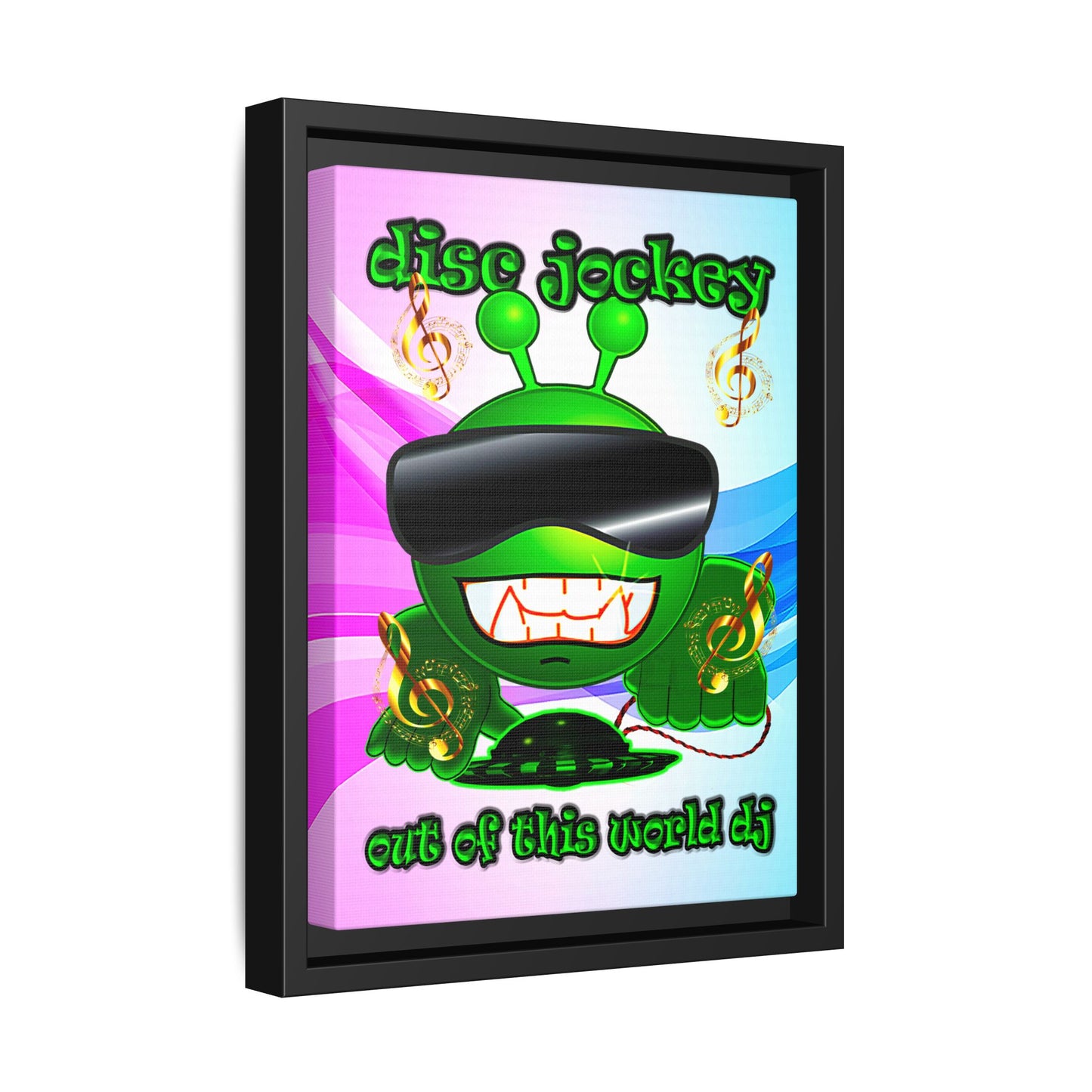 disc jockey - framed canvas art (light blue-pink wave)